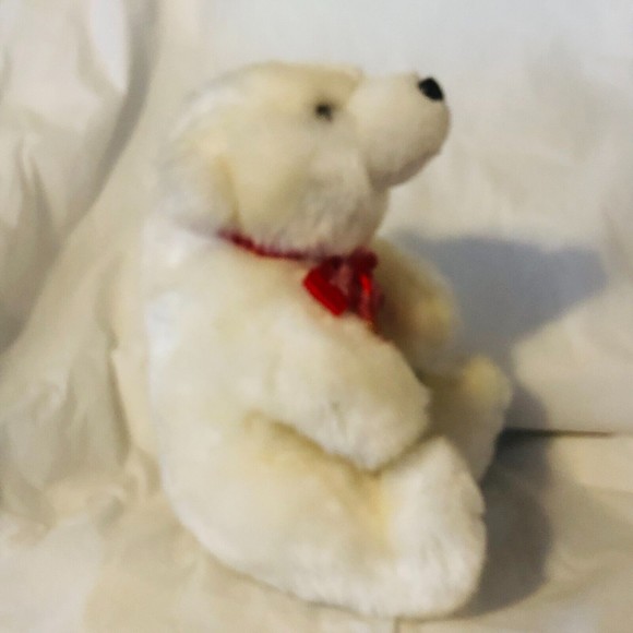 Whitman White Polar Bear With Red Bow Plushy Stuffed Toy 10" H - Picture 3 of 6